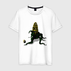 Мужская футболка хлопок с принтом Злая кукуруза в Санкт-Петербурге, 100% хлопок | прямой крой, круглый вырез горловины, длина до линии бедер, слегка спущенное плечо. | еда | кукуруза | овощи | страшное | хоррор