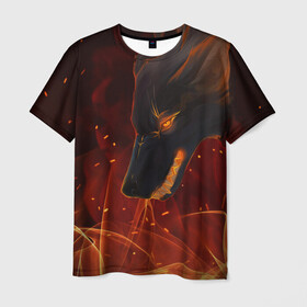 Мужская футболка 3D с принтом ОГНЕНЫЙ ВОЛК, 3d в Санкт-Петербурге, 100% полиэфир | прямой крой, круглый вырез горловины, длина до линии бедер | боевойоскал | волк | глаза | гнев | злой | зубы | искра | огонь | пламья | страшный | уголёк | языкипламени | ярость