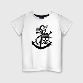 Детская футболка хлопок с принтом Пираты Соломенной Шляпы One Piece в Санкт-Петербурге, 100% хлопок | круглый вырез горловины, полуприлегающий силуэт, длина до линии бедер | anime | manga | one piece | аниме | большой куш | ван пис | весёлый роджер | вон пис | король пиратов | логотип | манга | монки д. луффи | мугивары | перекрещённый костями | пират | пиратский флаг