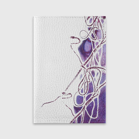 Обложка для паспорта матовая кожа с принтом Фиолетовые нити в Санкт-Петербурге, натуральная матовая кожа | размер 19,3 х 13,7 см; прозрачные пластиковые крепления | абстракция | акварель | асимметрия | верёвки | морские узлы | нити | фиолетовый