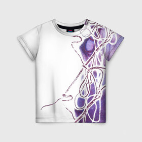 Детская футболка 3D с принтом Фиолетовые нити в Санкт-Петербурге, 100% гипоаллергенный полиэфир | прямой крой, круглый вырез горловины, длина до линии бедер, чуть спущенное плечо, ткань немного тянется | абстракция | акварель | асимметрия | верёвки | морские узлы | нити | фиолетовый