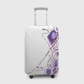 Чехол для чемодана 3D с принтом Фиолетовые нити в Санкт-Петербурге, 86% полиэфир, 14% спандекс | двустороннее нанесение принта, прорези для ручек и колес | абстракция | акварель | асимметрия | верёвки | морские узлы | нити | фиолетовый