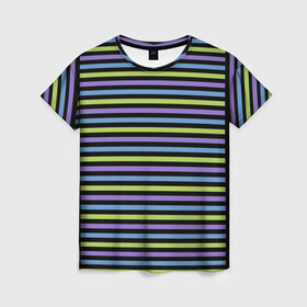 Женская футболка 3D с принтом Веселая полосочка в Санкт-Петербурге, 100% полиэфир ( синтетическое хлопкоподобное полотно) | прямой крой, круглый вырез горловины, длина до линии бедер | зелёный | полоска | простая | просто полоска | сиреневый