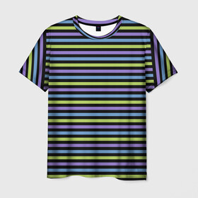 Мужская футболка 3D с принтом Веселая полосочка в Санкт-Петербурге, 100% полиэфир | прямой крой, круглый вырез горловины, длина до линии бедер | зелёный | полоска | простая | просто полоска | сиреневый