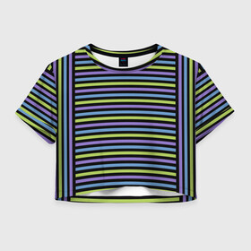Женская футболка Crop-top 3D с принтом Веселая полосочка в Санкт-Петербурге, 100% полиэстер | круглая горловина, длина футболки до линии талии, рукава с отворотами | зелёный | полоска | простая | просто полоска | сиреневый