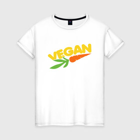 Женская футболка хлопок с принтом Веган - Морковь в Санкт-Петербурге, 100% хлопок | прямой крой, круглый вырез горловины, длина до линии бедер, слегка спущенное плечо | green | greenpaece | nature | sport | vegan | yoga | веган | вегетарианец | гринпис | еда | животные | жизнь | здоровье | зеленый | йога | мир | овощи | пища | планета | природа | растение | спорт | тело | фрукты