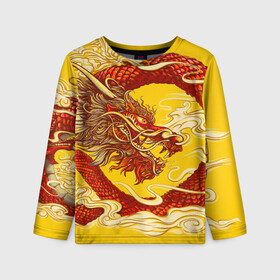 Детский лонгслив 3D с принтом Китайский Дракон, China Dragon в Санкт-Петербурге, 100% полиэстер | длинные рукава, круглый вырез горловины, полуприлегающий силуэт
 | chinese dragon | dhina dragon | dragon | азиатский дракон | восточный дракон | дракон | китайские драконы | китайский дракон | красный дракон | традиционный китайский дракон | японский дракон