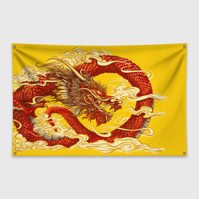 Флаг-баннер с принтом Китайский Дракон, China Dragon в Санкт-Петербурге, 100% полиэстер | размер 67 х 109 см, плотность ткани — 95 г/м2; по краям флага есть четыре люверса для крепления | chinese dragon | dhina dragon | dragon | азиатский дракон | восточный дракон | дракон | китайские драконы | китайский дракон | красный дракон | традиционный китайский дракон | японский дракон
