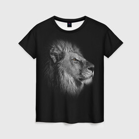 Женская футболка 3D с принтом Гордый лев в Санкт-Петербурге, 100% полиэфир ( синтетическое хлопкоподобное полотно) | прямой крой, круглый вырез горловины, длина до линии бедер | взгляд | грива | зверь | кот | кошка | лев | мудрость | профиль | царь
