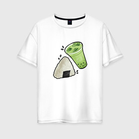 Женская футболка хлопок Oversize с принтом Коктейль и онигири в Санкт-Петербурге, 100% хлопок | свободный крой, круглый ворот, спущенный рукав, длина до линии бедер
 | еда | лёд | лето | эстетика | япония