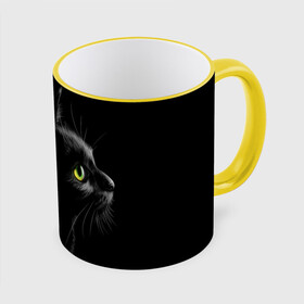 Кружка с полной запечаткой с принтом Черный кот в Санкт-Петербурге, керамика | ёмкость 330 мл | взгляд | глаза | киса | киска | кот | котик | котяра | профиль | пушистый | усы