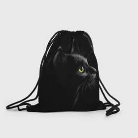 Рюкзак-мешок 3D с принтом Черный кот в Санкт-Петербурге, 100% полиэстер | плотность ткани — 200 г/м2, размер — 35 х 45 см; лямки — толстые шнурки, застежка на шнуровке, без карманов и подкладки | взгляд | глаза | киса | киска | кот | котик | котяра | профиль | пушистый | усы