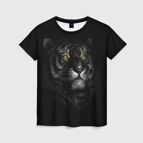 Женская футболка 3D с принтом Тигр в Санкт-Петербурге, 100% полиэфир ( синтетическое хлопкоподобное полотно) | прямой крой, круглый вырез горловины, длина до линии бедер | взгляд | глаза | киса | киска | кот | котик | котяра | профиль | пушистый | тигр | усы