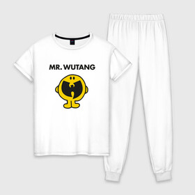 Женская пижама хлопок с принтом Mr. Wu-Tang в Санкт-Петербурге, 100% хлопок | брюки и футболка прямого кроя, без карманов, на брюках мягкая резинка на поясе и по низу штанин | black | gza | hip hop | method man | music | new york | odb | old school | rap | rza | wu tang | wu tang clan | аудио | винил | ву тэнг | граффити | диджей | кассета | микрофон | музыка | нью йорк | пластинка | рэп | рэпер | хип хоп