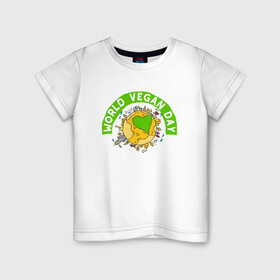 Детская футболка хлопок с принтом World Vegan Day в Санкт-Петербурге, 100% хлопок | круглый вырез горловины, полуприлегающий силуэт, длина до линии бедер | green | greenpaece | nature | sport | vegan | yoga | веган | вегетарианец | гринпис | еда | животные | жизнь | здоровье | зеленый | йога | мир | овощи | пища | планета | природа | растение | спорт | тело | фрукты