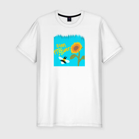 Мужская футболка хлопок Slim с принтом Подсолнух в Санкт-Петербурге, 92% хлопок, 8% лайкра | приталенный силуэт, круглый вырез ворота, длина до линии бедра, короткий рукав | flower | sunflower | подсолнух | цветок | шмель