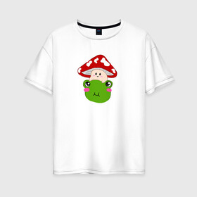 Женская футболка хлопок Oversize с принтом Милый мухомор и лягушка  в Санкт-Петербурге, 100% хлопок | свободный крой, круглый ворот, спущенный рукав, длина до линии бедер
 | гриб | жаба | лягушка | мухомор | растение