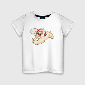 Детская футболка хлопок с принтом Бульдог в прыжке в Санкт-Петербурге, 100% хлопок | круглый вырез горловины, полуприлегающий силуэт, длина до линии бедер | dog | бульдог | злой | пес | псина | собака | собачка | сторожевой пес