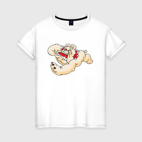 Женская футболка хлопок с принтом Бульдог в прыжке в Санкт-Петербурге, 100% хлопок | прямой крой, круглый вырез горловины, длина до линии бедер, слегка спущенное плечо | dog | бульдог | злой | пес | псина | собака | собачка | сторожевой пес