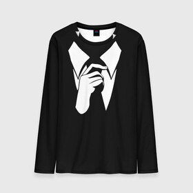 Мужской лонгслив 3D с принтом Смокинг | Поправляю галстук в Санкт-Петербурге, 100% полиэстер | длинные рукава, круглый вырез горловины, полуприлегающий силуэт | анонимус. | галстук | люди в чёрном | минимализм | рубашка | строгость