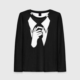 Женский лонгслив 3D с принтом Смокинг | Поправляю галстук в Санкт-Петербурге, 100% полиэстер | длинные рукава, круглый вырез горловины, полуприлегающий силуэт | анонимус. | галстук | люди в чёрном | минимализм | рубашка | строгость