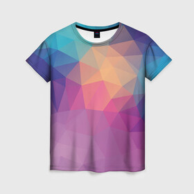 Женская футболка 3D с принтом Цветные полигоны - Градиент в Санкт-Петербурге, 100% полиэфир ( синтетическое хлопкоподобное полотно) | прямой крой, круглый вырез горловины, длина до линии бедер | color | geometry | gradient | polygon | геометрия | градиент | полигон | цвет