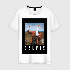 Мужская футболка хлопок с принтом selfie в Санкт-Петербурге, 100% хлопок | прямой крой, круглый вырез горловины, длина до линии бедер, слегка спущенное плечо. | funny | nerd | selfie | гусь | инстаграм | лебедь | селфи | тренд | утка | уточка | фото