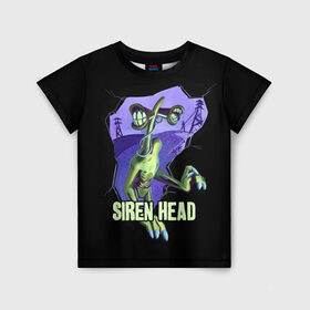 Детская футболка 3D с принтом СИРЕНОГОЛОВЫЙ  SIREN HEAD в Санкт-Петербурге, 100% гипоаллергенный полиэфир | прямой крой, круглый вырез горловины, длина до линии бедер, чуть спущенное плечо, ткань немного тянется | siren head | игра | монстр | сиреноголовый | существо | хоррор