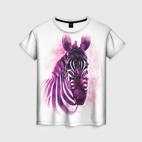 Женская футболка 3D с принтом Зебра акварель 3D в Санкт-Петербурге, 100% полиэфир ( синтетическое хлопкоподобное полотно) | прямой крой, круглый вырез горловины, длина до линии бедер | Тематика изображения на принте: 3d | africa | animal | watercolor | zebra | акварель | африка | дикий | животное | зверь | зебра