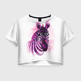 Женская футболка Crop-top 3D с принтом Зебра акварель 3D в Санкт-Петербурге, 100% полиэстер | круглая горловина, длина футболки до линии талии, рукава с отворотами | 3d | africa | animal | watercolor | zebra | акварель | африка | дикий | животное | зверь | зебра