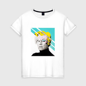 Женская футболка хлопок с принтом Энди Уорхол | Andy Warhol в Санкт-Петербурге, 100% хлопок | прямой крой, круглый вырез горловины, длина до линии бедер, слегка спущенное плечо | andy warhol | художник | энди уорхол