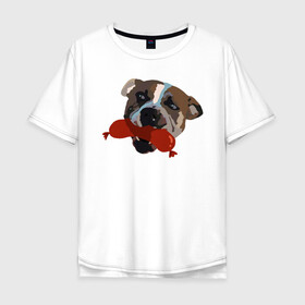 Мужская футболка хлопок Oversize с принтом Амстафф в Санкт-Петербурге, 100% хлопок | свободный крой, круглый ворот, “спинка” длиннее передней части | amstaff | американский стаффордширский терьер | амстафф | аст | собака | сосиска | стафф | стаффорд