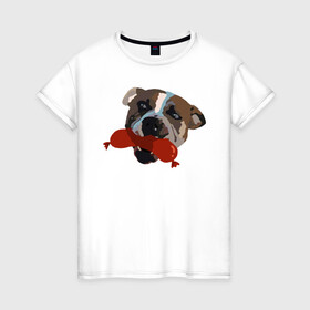 Женская футболка хлопок с принтом Амстафф в Санкт-Петербурге, 100% хлопок | прямой крой, круглый вырез горловины, длина до линии бедер, слегка спущенное плечо | amstaff | американский стаффордширский терьер | амстафф | аст | собака | сосиска | стафф | стаффорд