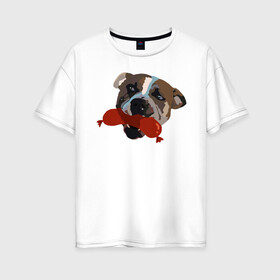 Женская футболка хлопок Oversize с принтом Амстафф в Санкт-Петербурге, 100% хлопок | свободный крой, круглый ворот, спущенный рукав, длина до линии бедер
 | amstaff | американский стаффордширский терьер | амстафф | аст | собака | сосиска | стафф | стаффорд