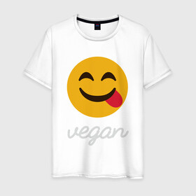 Мужская футболка хлопок с принтом Vegan Smile в Санкт-Петербурге, 100% хлопок | прямой крой, круглый вырез горловины, длина до линии бедер, слегка спущенное плечо. | Тематика изображения на принте: green | greenpaece | nature | sport | vegan | yoga | веган | вегетарианец | гринпис | еда | животные | жизнь | здоровье | зеленый | йога | мир | овощи | пища | планета | природа | растение | спорт | тело | улыбка | фрукты