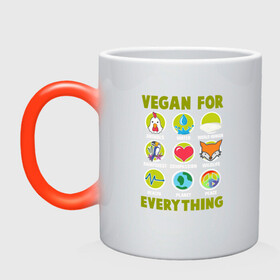 Кружка хамелеон с принтом Vegan For Everything в Санкт-Петербурге, керамика | меняет цвет при нагревании, емкость 330 мл | Тематика изображения на принте: green | greenpaece | nature | sport | vegan | yoga | веган | вегетарианец | гринпис | еда | животные | жизнь | здоровье | зеленый | йога | мир | овощи | пища | планета | природа | растение | спорт | тело | фрукты