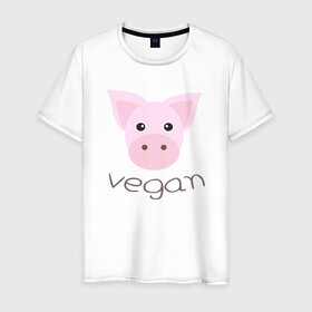 Мужская футболка хлопок с принтом Pig Vegan в Санкт-Петербурге, 100% хлопок | прямой крой, круглый вырез горловины, длина до линии бедер, слегка спущенное плечо. | green | greenpaece | nature | pig | sport | vegan | yoga | веган | вегетарианец | гринпис | еда | животные | жизнь | здоровье | зеленый | йога | мир | овощи | пища | планета | природа | растение | свинья | спорт | тело | фрукты