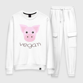 Женский костюм хлопок с принтом Pig Vegan в Санкт-Петербурге, 100% хлопок | на свитшоте круглая горловина, мягкая резинка по низу. Брюки заужены к низу, на них два вида карманов: два 