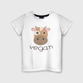 Детская футболка хлопок с принтом Vegan Cow в Санкт-Петербурге, 100% хлопок | круглый вырез горловины, полуприлегающий силуэт, длина до линии бедер | Тематика изображения на принте: cow | green | greenpaece | nature | sport | vegan | yoga | веган | вегетарианец | гринпис | еда | животные | жизнь | здоровье | зеленый | йога | корова | мир | овощи | пища | планета | природа | растение | спорт | тело | фрукты