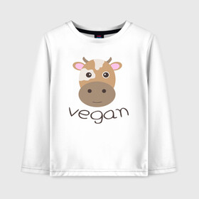 Детский лонгслив хлопок с принтом Vegan Cow в Санкт-Петербурге, 100% хлопок | круглый вырез горловины, полуприлегающий силуэт, длина до линии бедер | Тематика изображения на принте: cow | green | greenpaece | nature | sport | vegan | yoga | веган | вегетарианец | гринпис | еда | животные | жизнь | здоровье | зеленый | йога | корова | мир | овощи | пища | планета | природа | растение | спорт | тело | фрукты