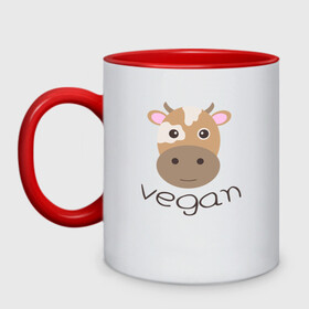 Кружка двухцветная с принтом Vegan Cow в Санкт-Петербурге, керамика | объем — 330 мл, диаметр — 80 мм. Цветная ручка и кайма сверху, в некоторых цветах — вся внутренняя часть | cow | green | greenpaece | nature | sport | vegan | yoga | веган | вегетарианец | гринпис | еда | животные | жизнь | здоровье | зеленый | йога | корова | мир | овощи | пища | планета | природа | растение | спорт | тело | фрукты