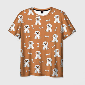 Мужская футболка 3D с принтом Пёс и кость в Санкт-Петербурге, 100% полиэфир | прямой крой, круглый вырез горловины, длина до линии бедер |  кость |  питомец | домашнее животное | кости | косточка | косточки | любителям собак | пёс | пёсик | пёсики | псы | собака | собаки | собачка | собачки | узор | щенки | щенок