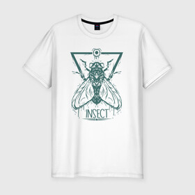 Мужская футболка хлопок Slim с принтом Насекомое в Санкт-Петербурге, 92% хлопок, 8% лайкра | приталенный силуэт, круглый вырез ворота, длина до линии бедра, короткий рукав | insect | арт | вредитель | иллюстрация | муха