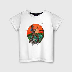 Детская футболка хлопок с принтом Летняя рыбалка в Санкт-Петербурге, 100% хлопок | круглый вырез горловины, полуприлегающий силуэт, длина до линии бедер | арт | иллюстрация | лето | рыбак | удочка