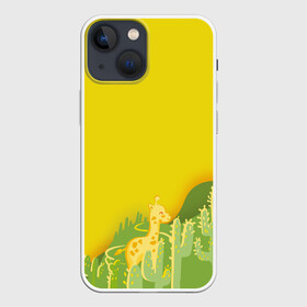 Чехол для iPhone 13 mini с принтом Милый жираф в кактусах в Санкт-Петербурге,  |  | животные | жираф | кактусы | лето | листва | милые | мультик | солнечный | яркий