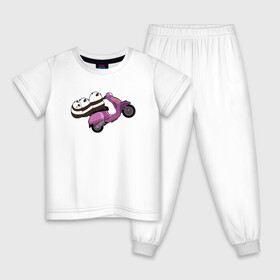 Детская пижама хлопок с принтом Панды на мопеде в Санкт-Петербурге, 100% хлопок |  брюки и футболка прямого кроя, без карманов, на брюках мягкая резинка на поясе и по низу штанин
 | животные | звери | медведь | мишка | мопед | панда | японский мишка