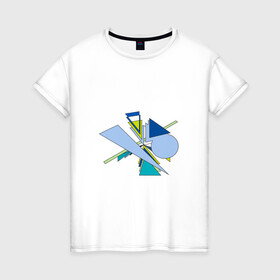 Женская футболка хлопок с принтом Динамическая абстракция в Санкт-Петербурге, 100% хлопок | прямой крой, круглый вырез горловины, длина до линии бедер, слегка спущенное плечо | абстракция | бирюзовые | голубые | динамика | динамическая абстракция | фигуры