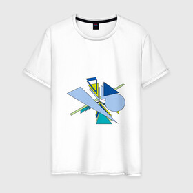 Мужская футболка хлопок с принтом Динамическая абстракция в Санкт-Петербурге, 100% хлопок | прямой крой, круглый вырез горловины, длина до линии бедер, слегка спущенное плечо. | абстракция | бирюзовые | голубые | динамика | динамическая абстракция | фигуры