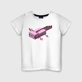Детская футболка хлопок с принтом Аксолотль | Axolotl в Санкт-Петербурге, 100% хлопок | круглый вырез горловины, полуприлегающий силуэт, длина до линии бедер | minecraft | аксолотль | морское животное | розовый | рыба