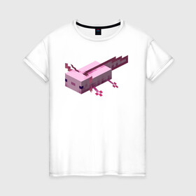 Женская футболка хлопок с принтом Аксолотль | Axolotl в Санкт-Петербурге, 100% хлопок | прямой крой, круглый вырез горловины, длина до линии бедер, слегка спущенное плечо | minecraft | аксолотль | морское животное | розовый | рыба
